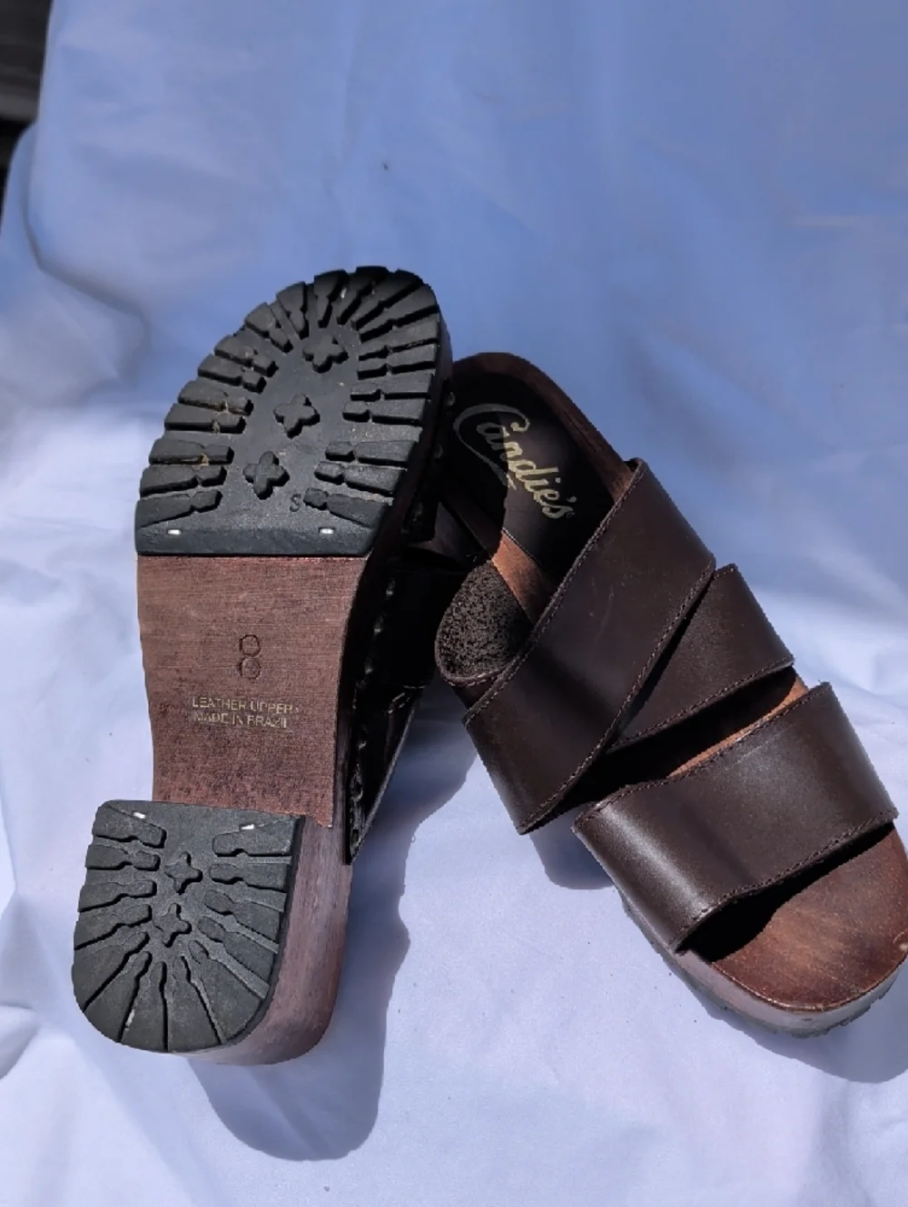 Candie's Dark Brown Women’s Leather Slide Sandals - Picture 2 of 3